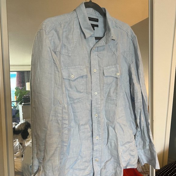 Banana Republic Linen Western Shirt, Light Blue, Large - Picture 5 of 7
